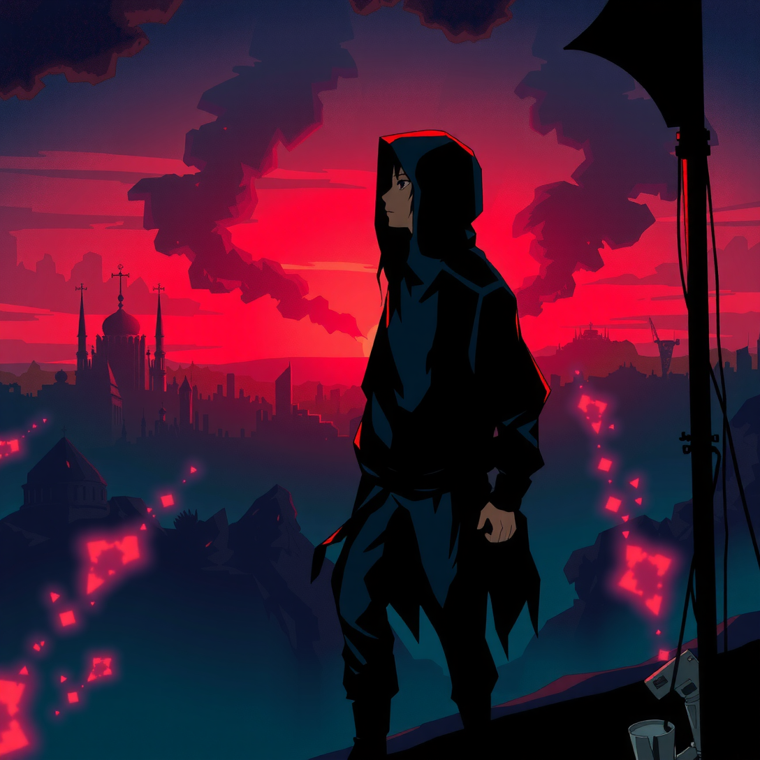 FLUX prompt: A rebellious figure, cloaked in a tattered, dark j... - FLUX