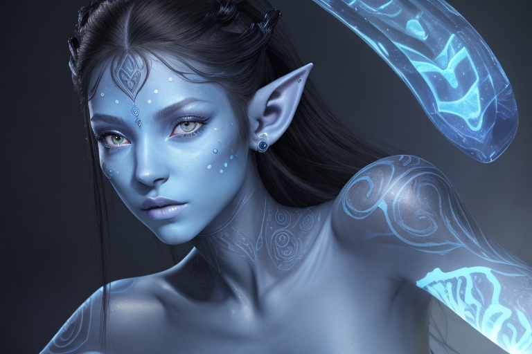 AI generated: Stable Diffusion prompt: blue humanoid avatar with bioluminescent avatar ma... (Stable Diffusion - Character Design)