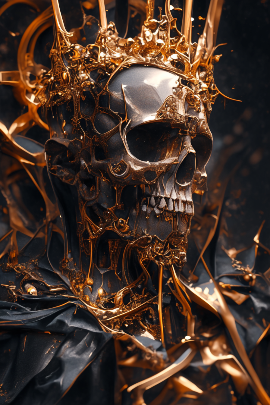 صورة مولدة بالذكاء الاصطناعي: Midjourney prompt: a skull with golden crown on his head, in the styl... (نموذج Midjourney - صور شخصية)