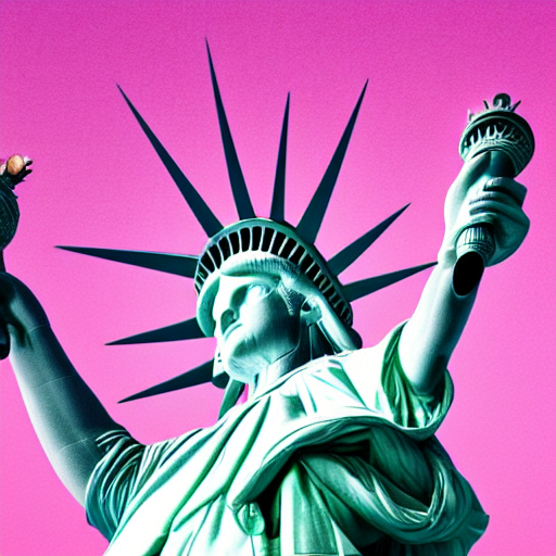 Stable Diffusion prompt: Statue of Liberty wearing a pink...