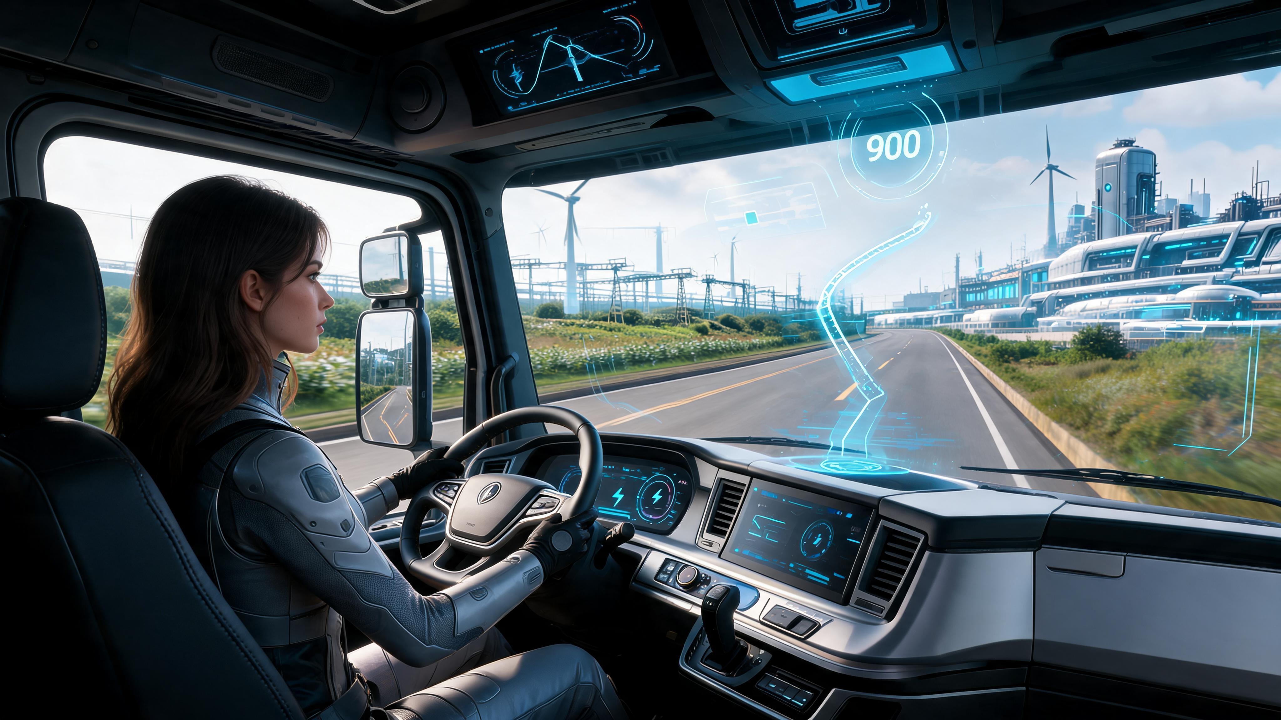 Seedream 5 prompt: Create a new, unique, futuristic semi-truck dashbo... - Seedream 5
