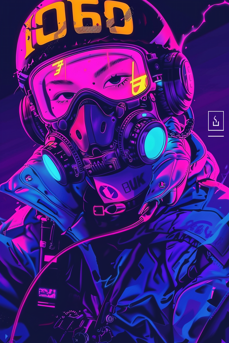 AI generated: Midjourney prompt: Use neon synthwave colors such as purple, royal bl... (Midjourney - Character Design)