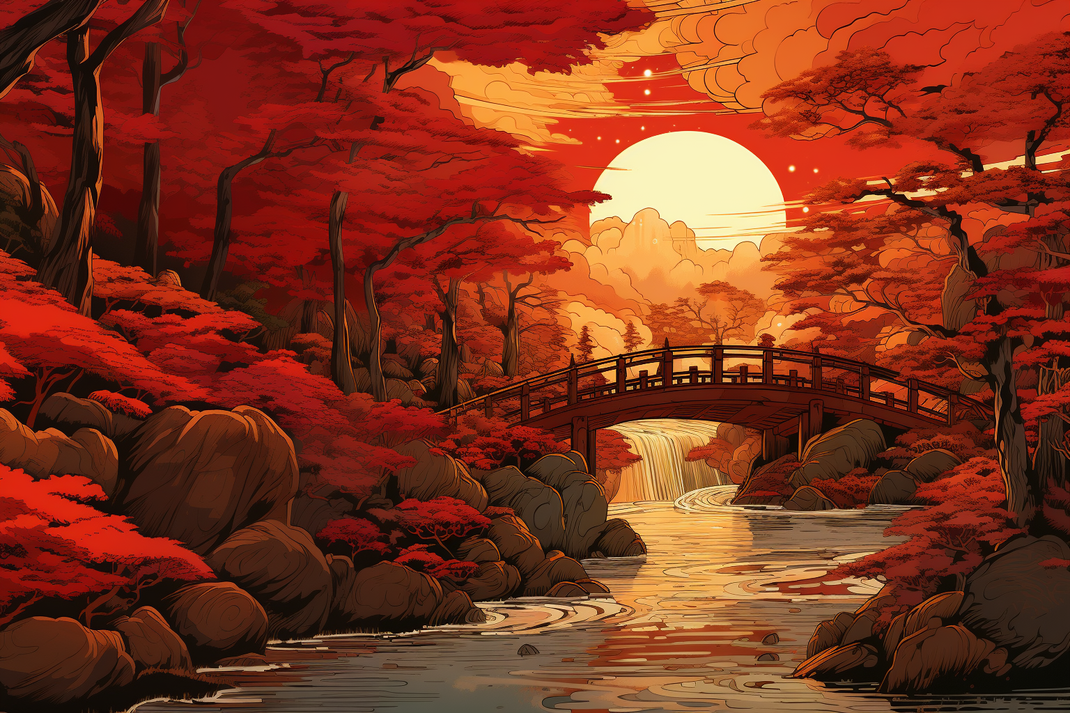 AI generated: Midjourney prompt: a Japan traditional art style illustration that ca... (Midjourney - Landscapes)