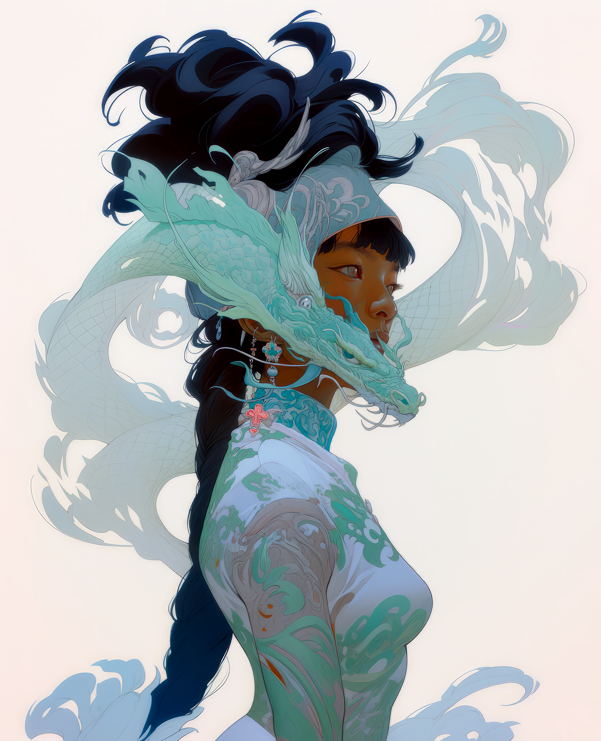 Midjourney prompt: a painting of a woman with a dragon head, in the s... - Midjourney