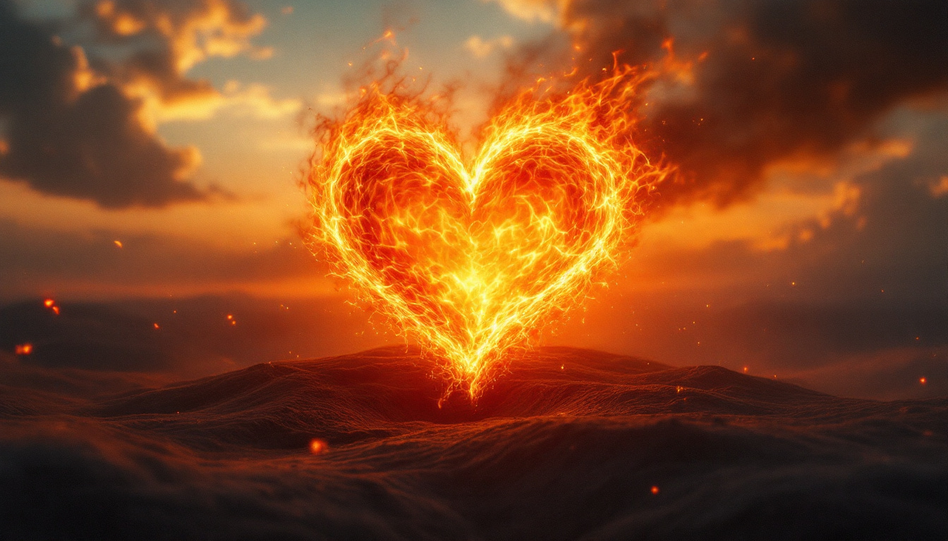 AI generated: FLUX prompt: heart on fire on the horizonm, REALISTIC (FLUX - Concept Art)