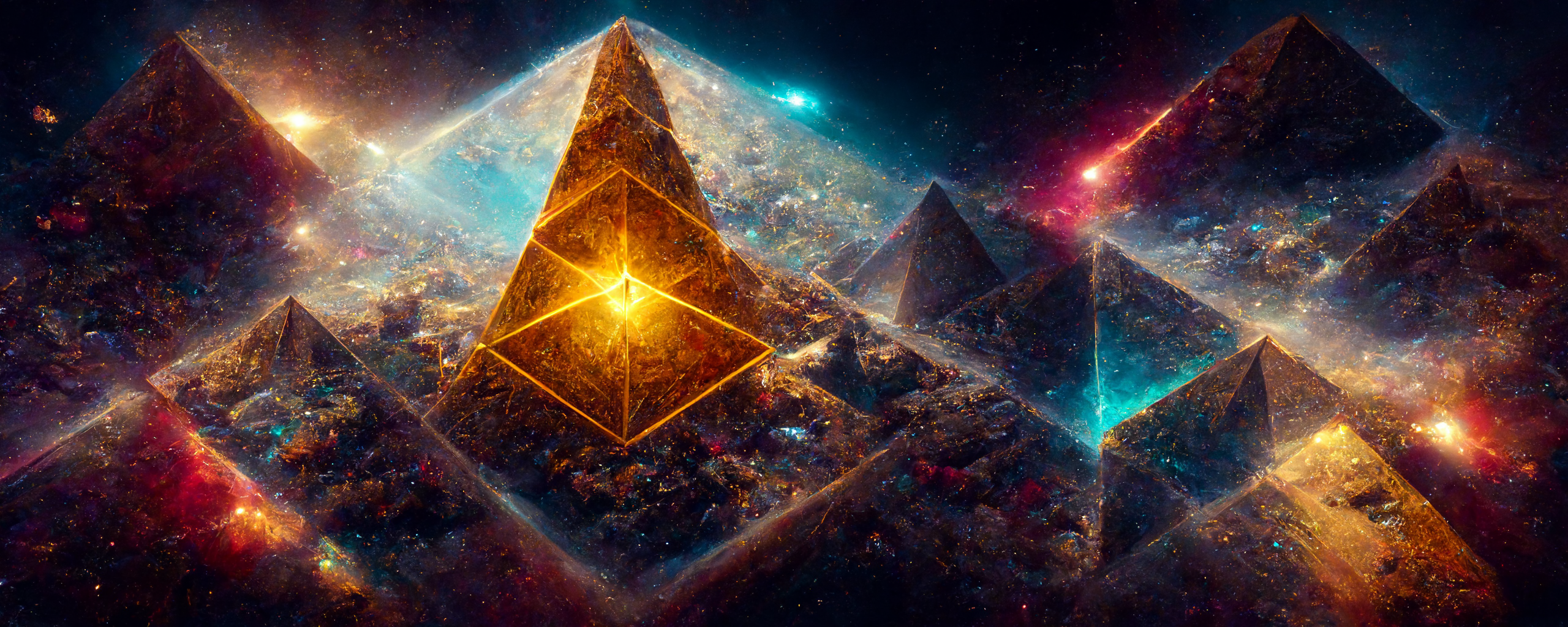 Pyramed Rxtem Midjourney prompt: egyptian pyramid floating in space, ga...