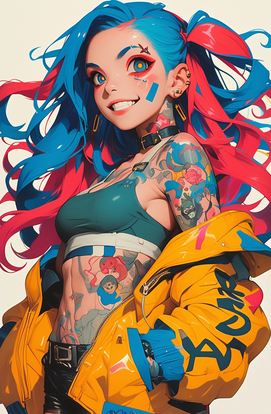 Midjourney prompt: Animestyle illustration of a female character with... - Midjourney