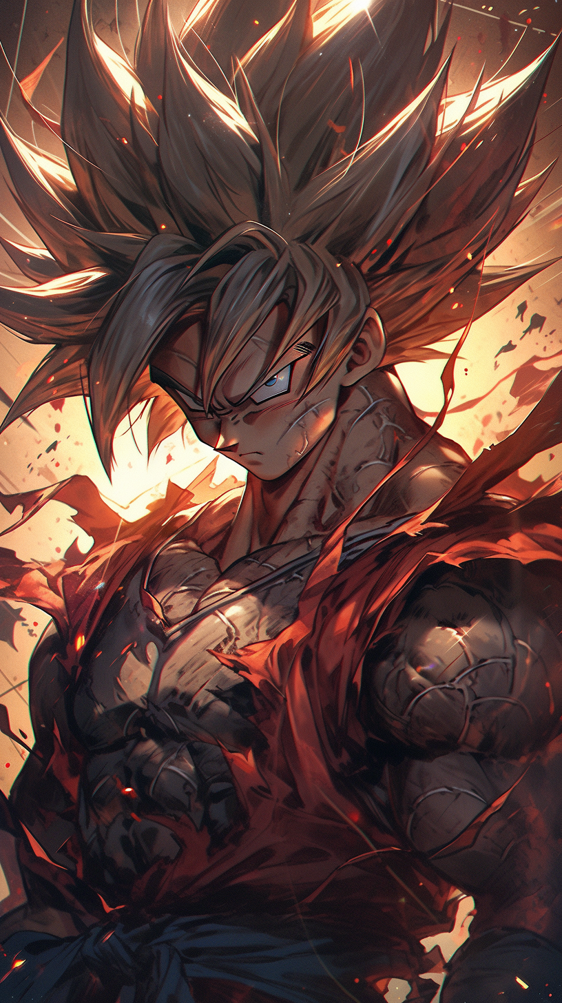 AI generated: Midjourney prompt: dragon ball super wallpaper, in the style of dark ... (Midjourney - Anime)