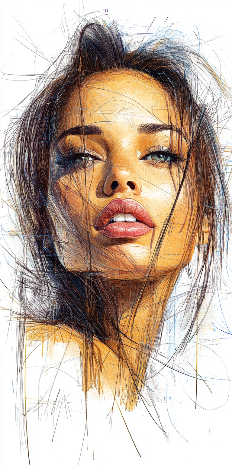 AI generated: Midjourney prompt: sketch of a woman's face, expressive line-work, in... (Midjourney - Portraits)