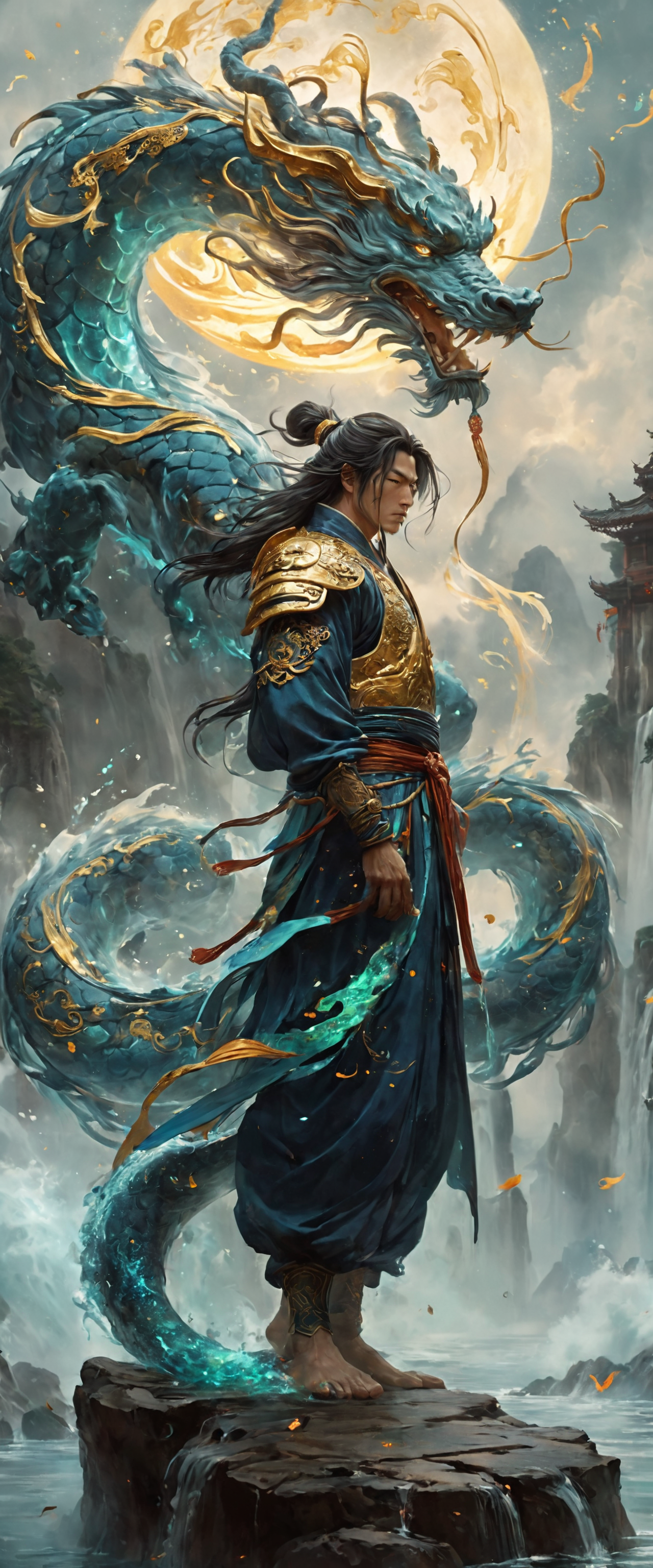 AI generated: Stable Diffusion prompt: A towering male celestial warrior, embodying the e... (Stable Diffusion - Character Design)