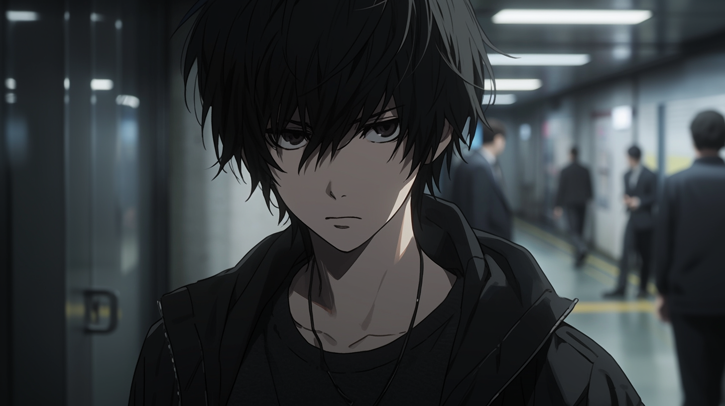 AI generated: Midjourney prompt: Anime guy, young man, black hair, dark brown eyes,... (Midjourney - Anime)