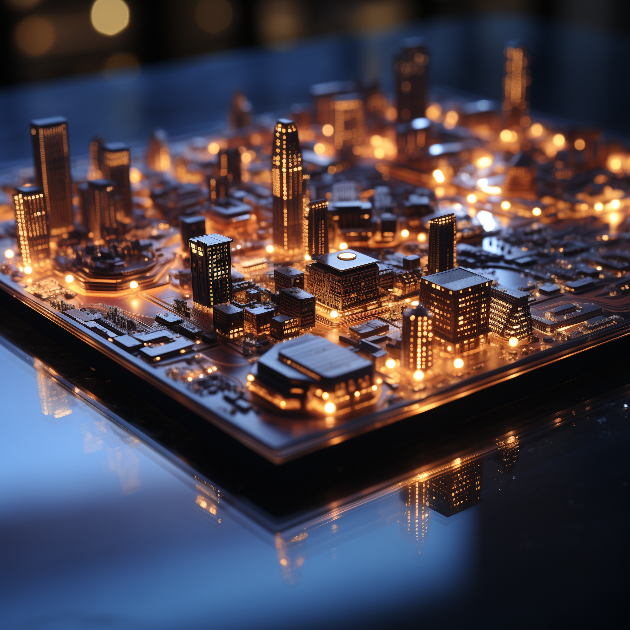 صورة مولدة بالذكاء الاصطناعي: Semiconductor City (نموذج Midjourney - فن مفاهيمي)