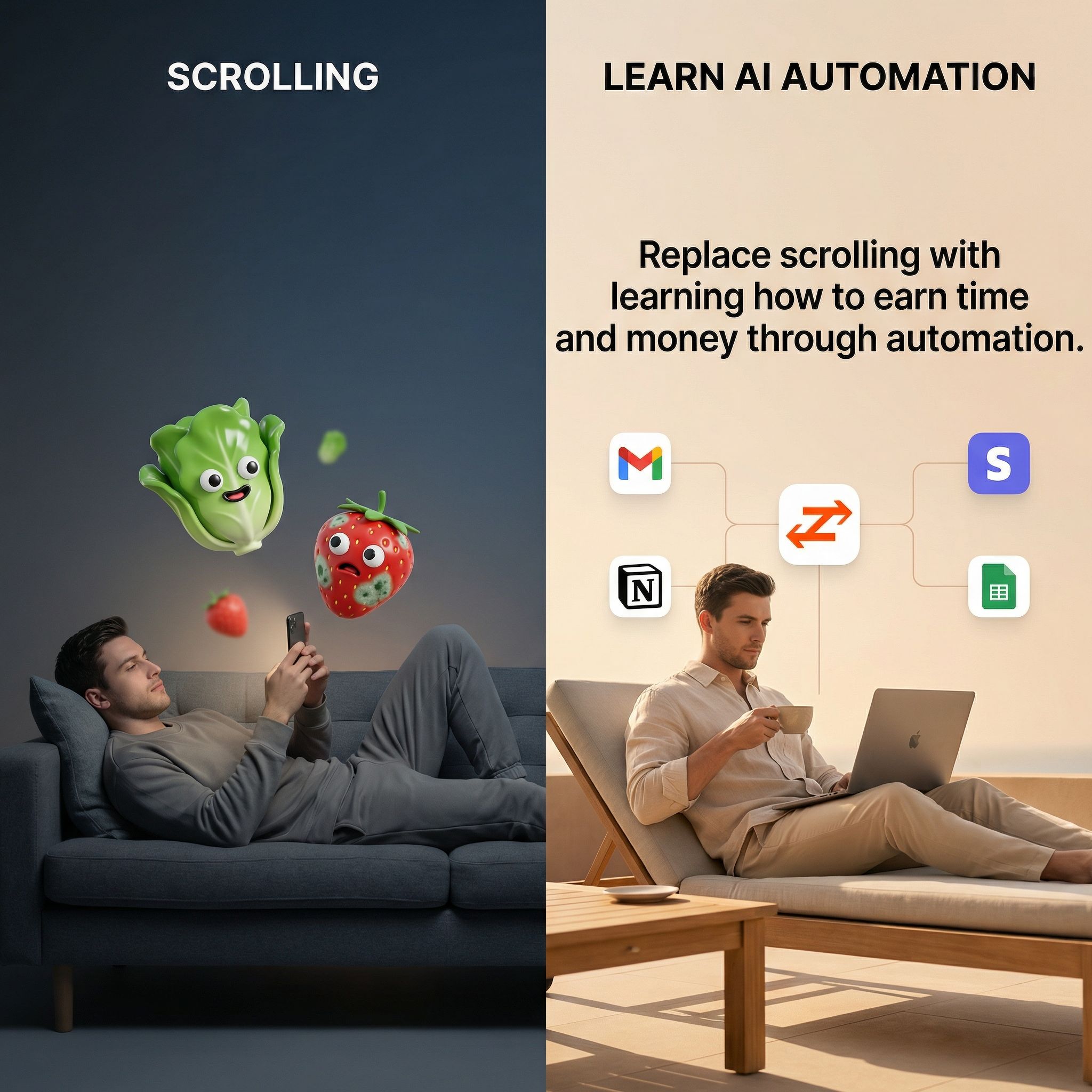 Nano Banana prompt: Minimal split-screen advertising imag...