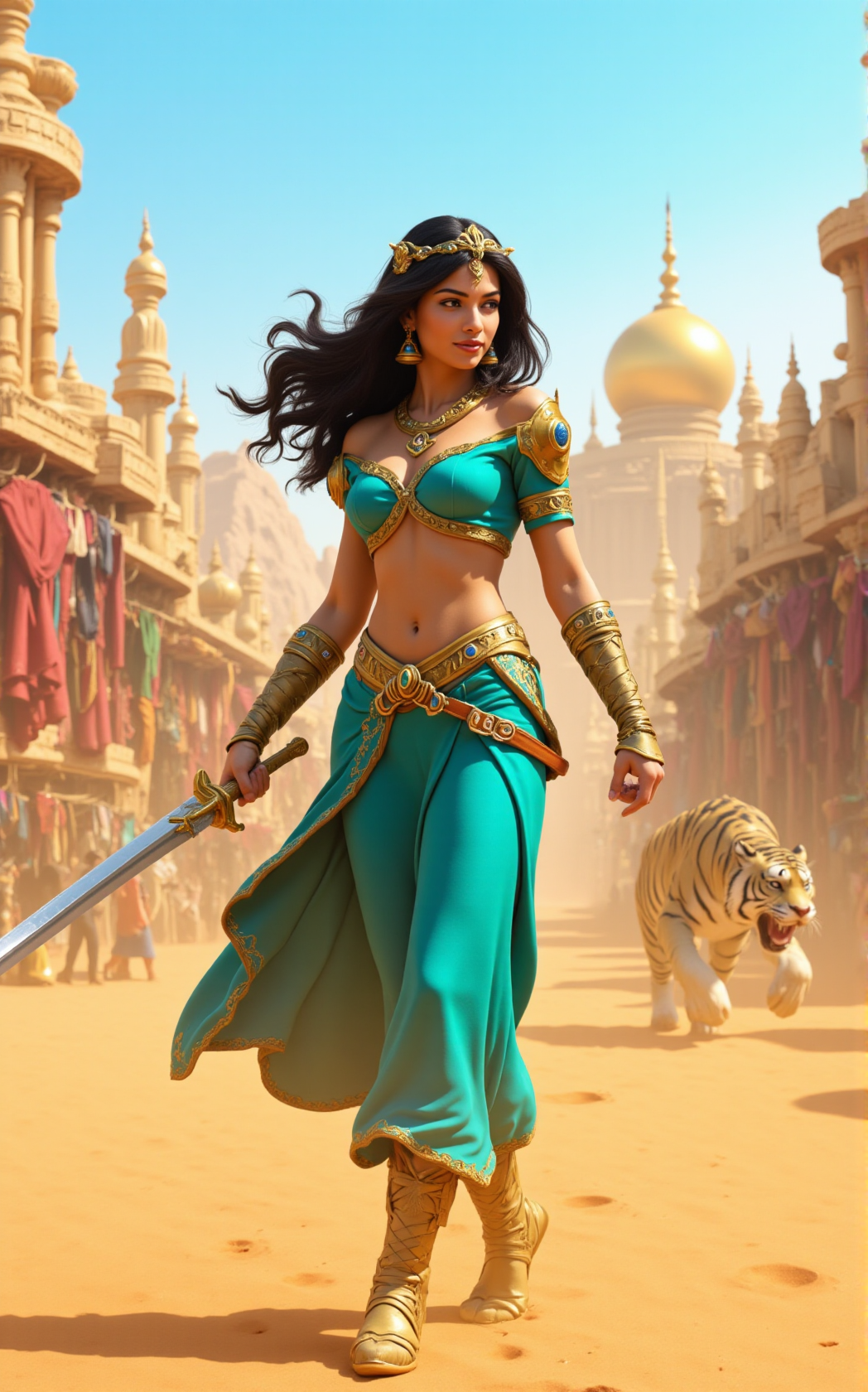 صورة مولدة بالذكاء الاصطناعي: FLUX prompt: In the heart of the enchanting city of Agrabah, Pr... (نموذج FLUX - عمارة وتصميم)