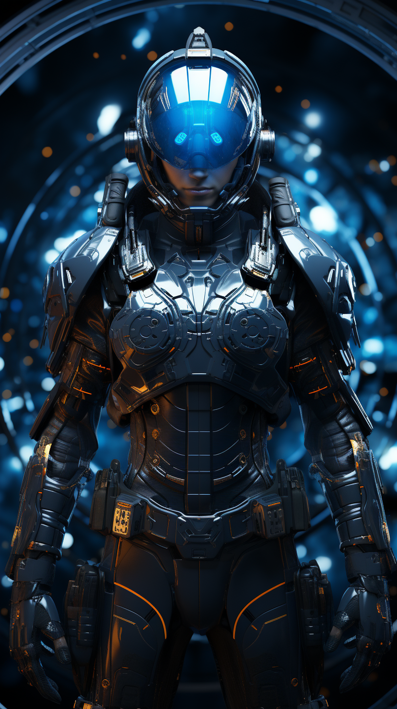صورة مولدة بالذكاء الاصطناعي: Midjourney prompt: futuristic warrior in full military attire, full b... (نموذج Midjourney - تصوير فوتوغرافي)
