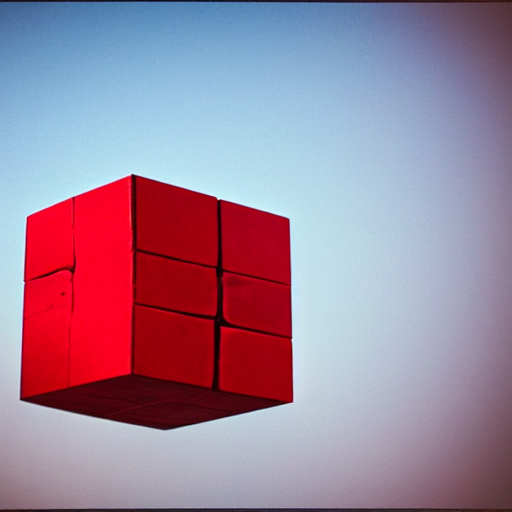 Stable Diffusion prompt: red cube on top of a blue cube