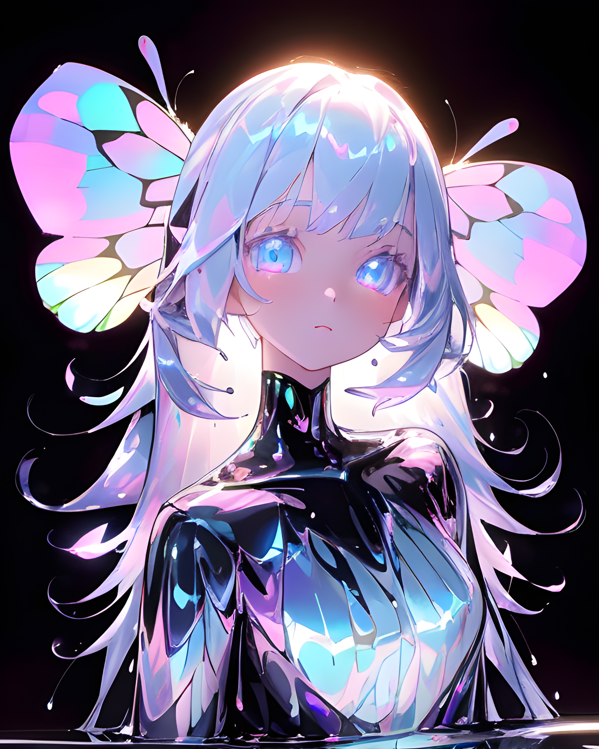 صورة مولدة بالذكاء الاصطناعي: Counterfeit-V2.5 prompt: a close up of a person with butterfly wings behind... (نموذج Counterfeit-V2.5 - فن مفاهيمي)