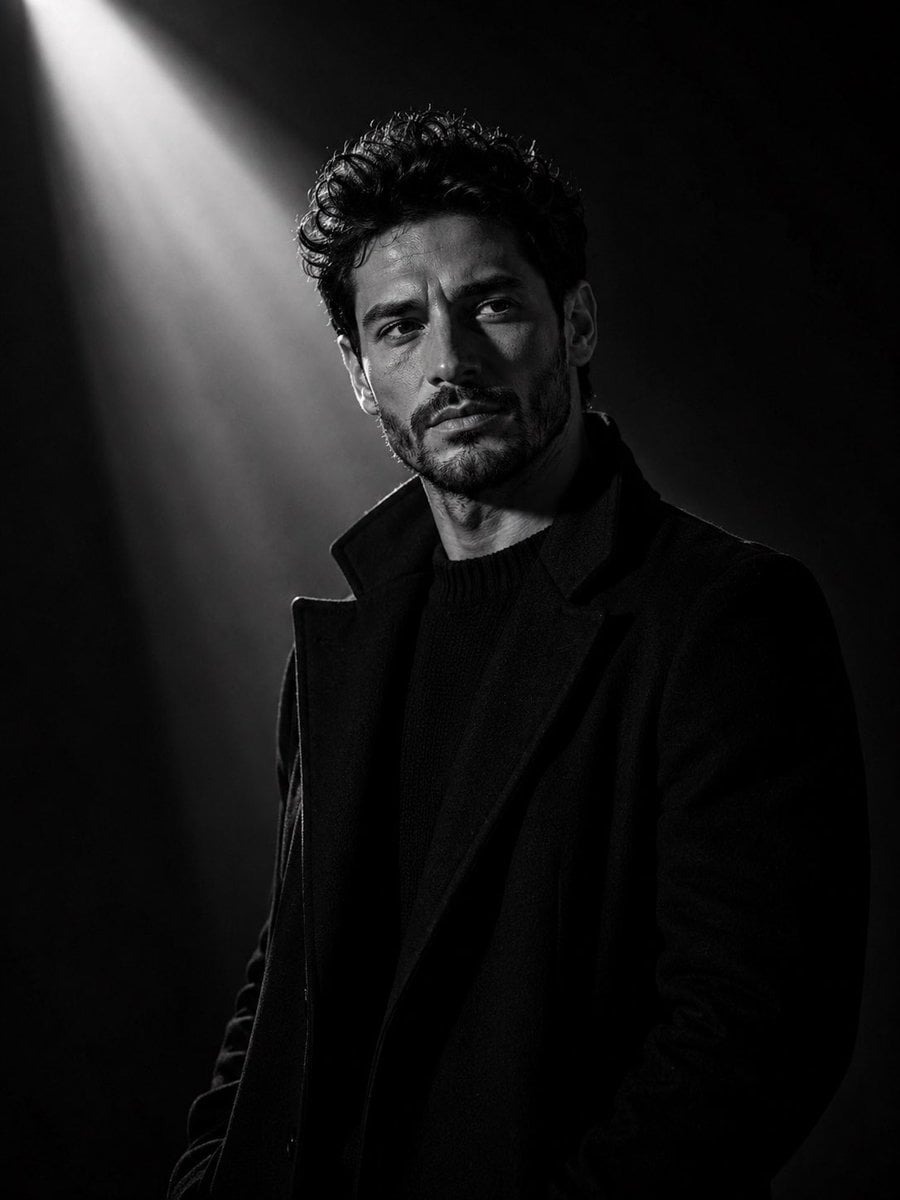 AI generated: Stable Diffusion prompt: Ultra-cinematic black-and-white portrait of a youn... (Stable Diffusion - Photography)