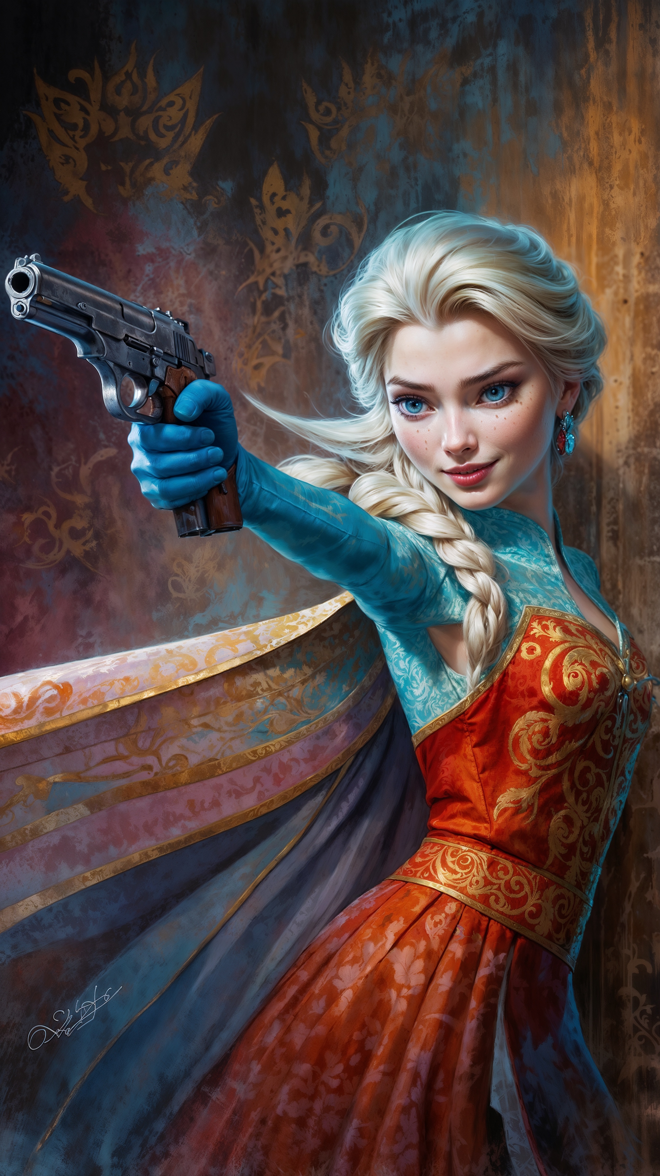 صورة مولدة بالذكاء الاصطناعي: Elsa Armed & Ready (نموذج SD XL - فن مفاهيمي)