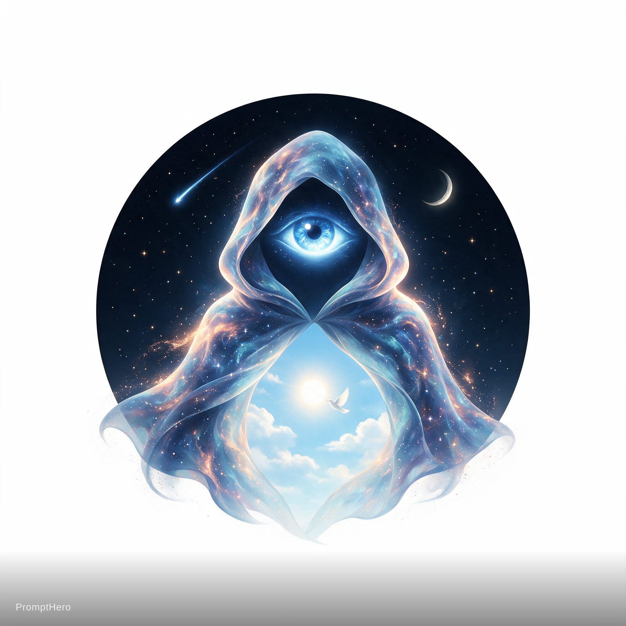AI generated: Seedream 5 prompt: A hooded cloak made of nebulous galaxies with beau... (Seedream 5 - Concept Art)