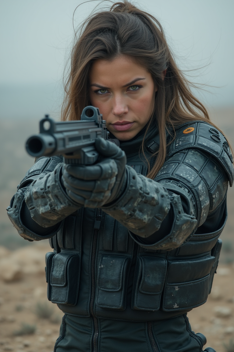 AI generated: FLUX prompt: A beautiful Israeli woman, in a military dress, w... (FLUX - Photography)