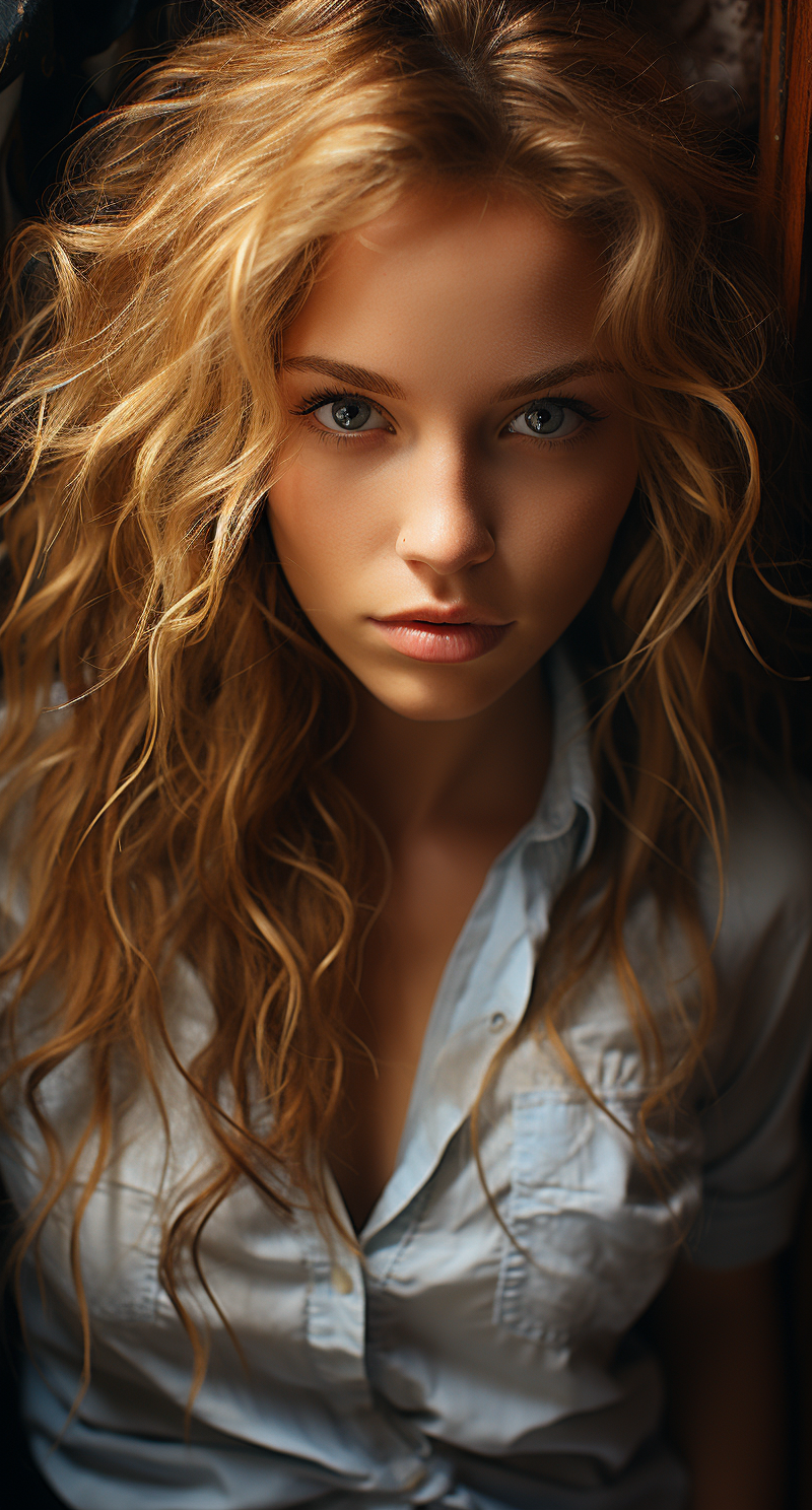 AI generated: Midjourney prompt: Beautiful woman, top-down view, high camera angle,... (Midjourney - Photography)