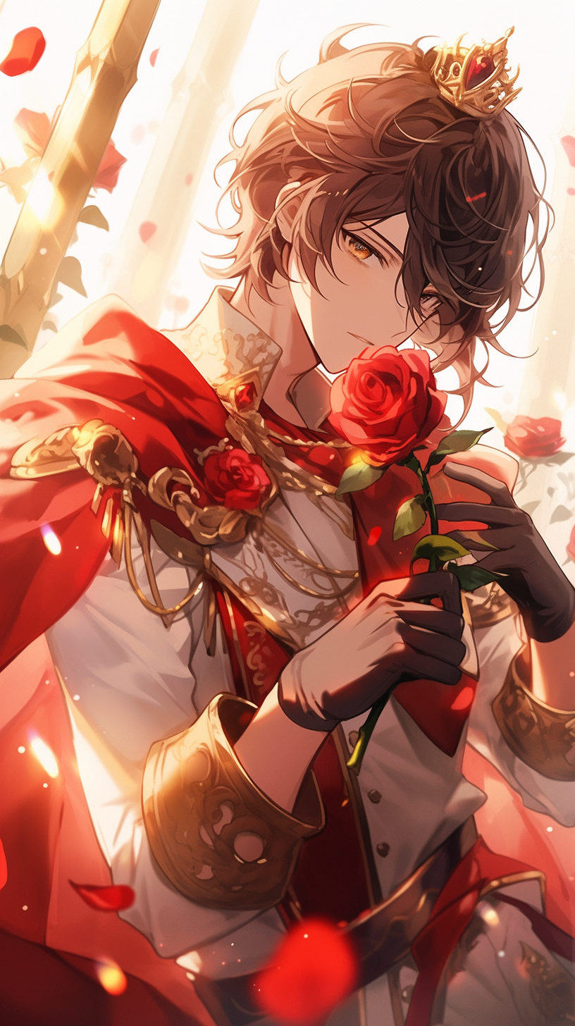 AI generated: Midjourney prompt: A picture of a charming prince holding a rose, Dis... (Midjourney - Anime)