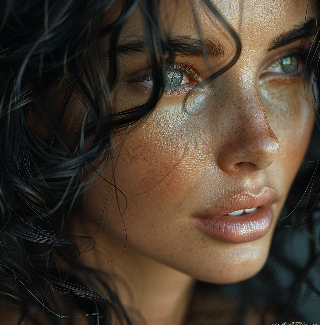 AI generated: Midjourney prompt: a model with curly black hair, in the style of daz... (Midjourney - Photography)