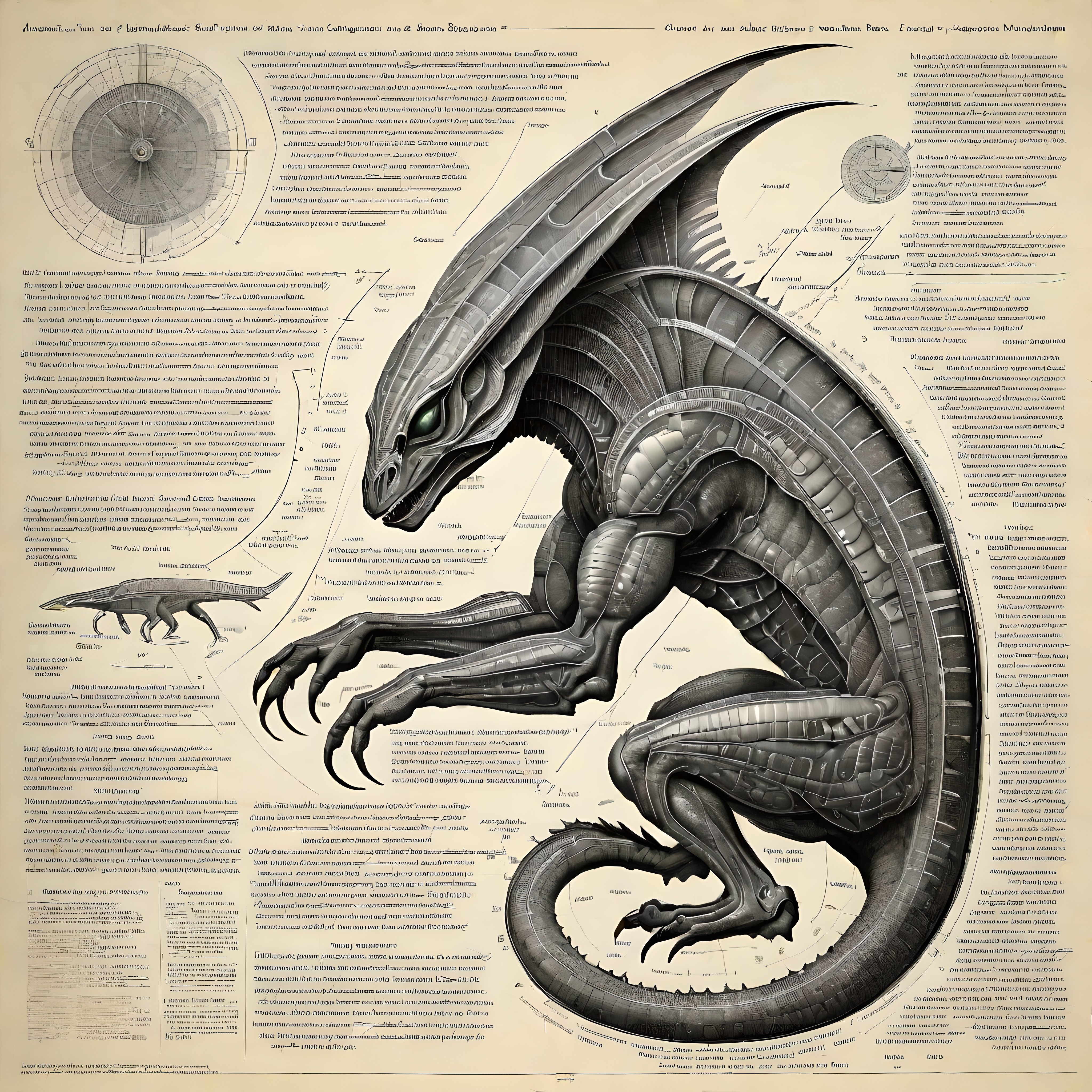 AI generated: Stable Diffusion prompt: an alien reptile, diagram, research notes, on pape... (Stable Diffusion - Concept Art)