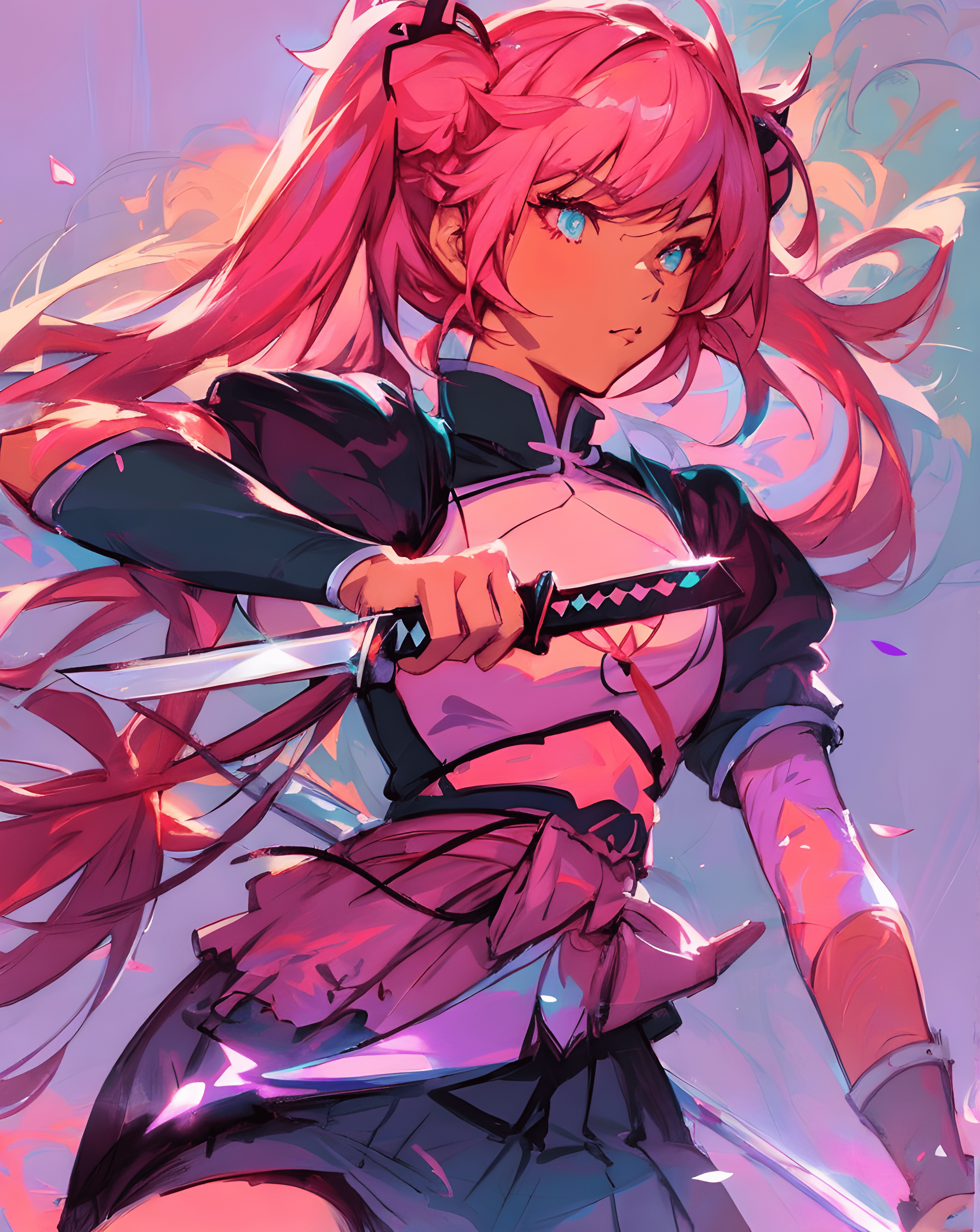 صورة مولدة بالذكاء الاصطناعي: Counterfeit-V2.5 prompt: a drawing of a woman holding a sword, an anime dra... (نموذج Counterfeit-V2.5 - أنمي)