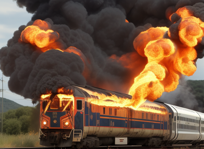 AI generated: Train On Fire (Realistic Vision V2.0 - Photography)