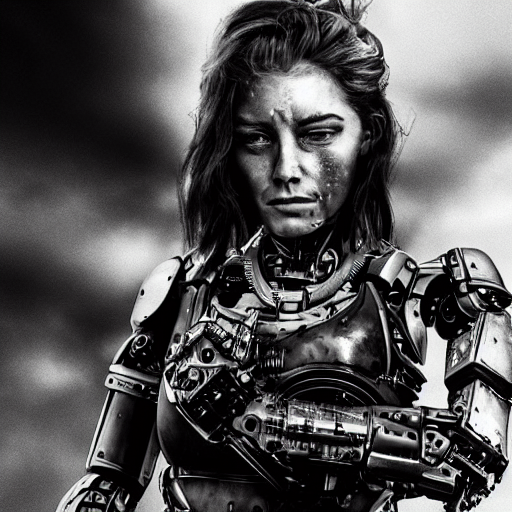 Stable Diffusion prompt: half-mechanical cyborg female wa...