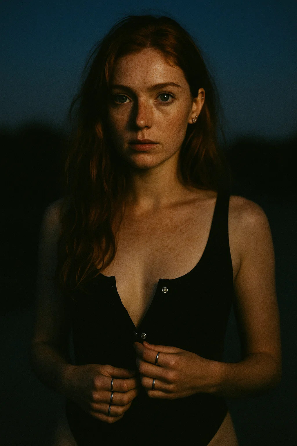 AI generated: Sora prompt: Ultra-realistic twilight portrait of a red-haired ... (Sora - Portraits)