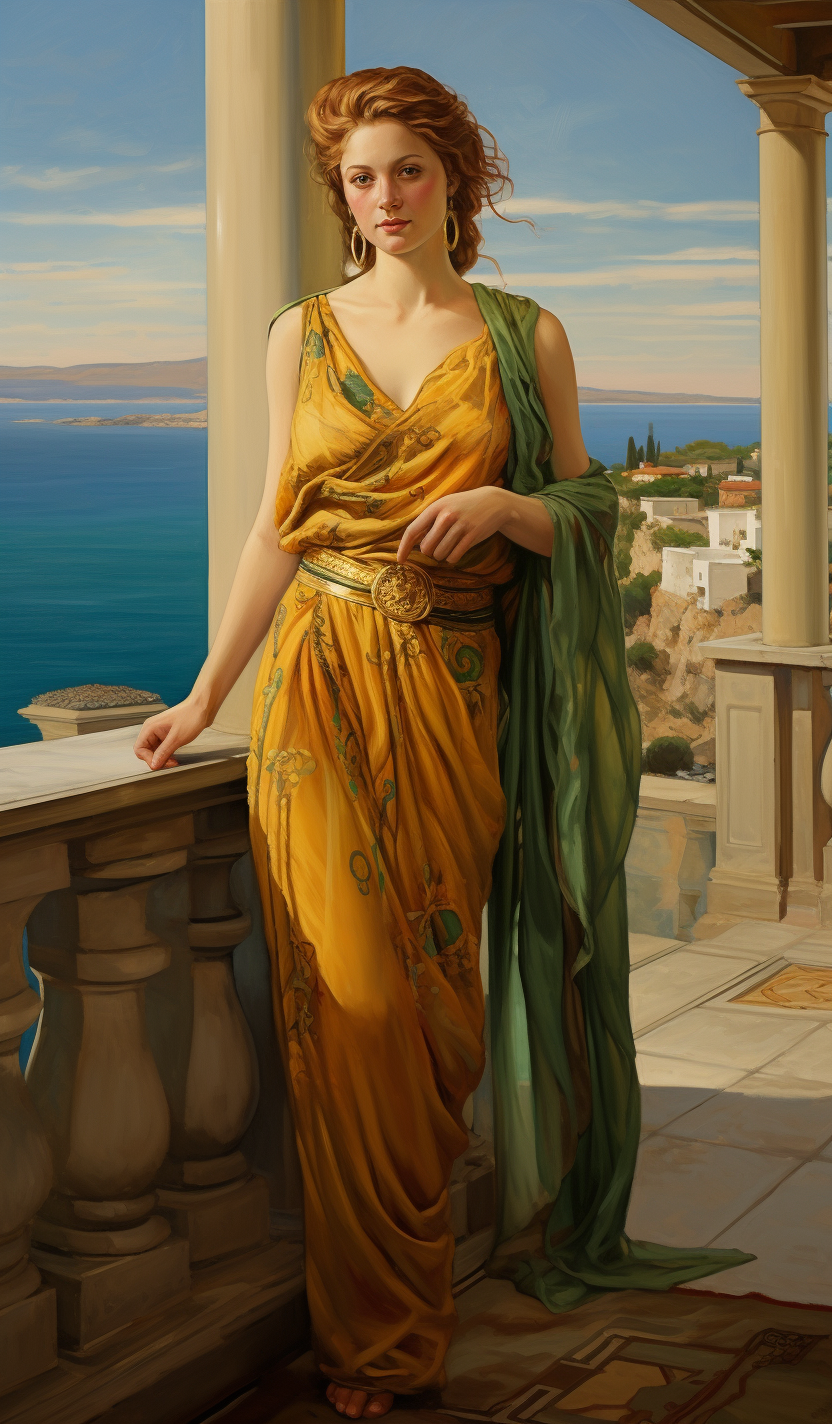 Midjourney prompt: Full body portrait of an ancient Greek woman, wear... - Midjourney