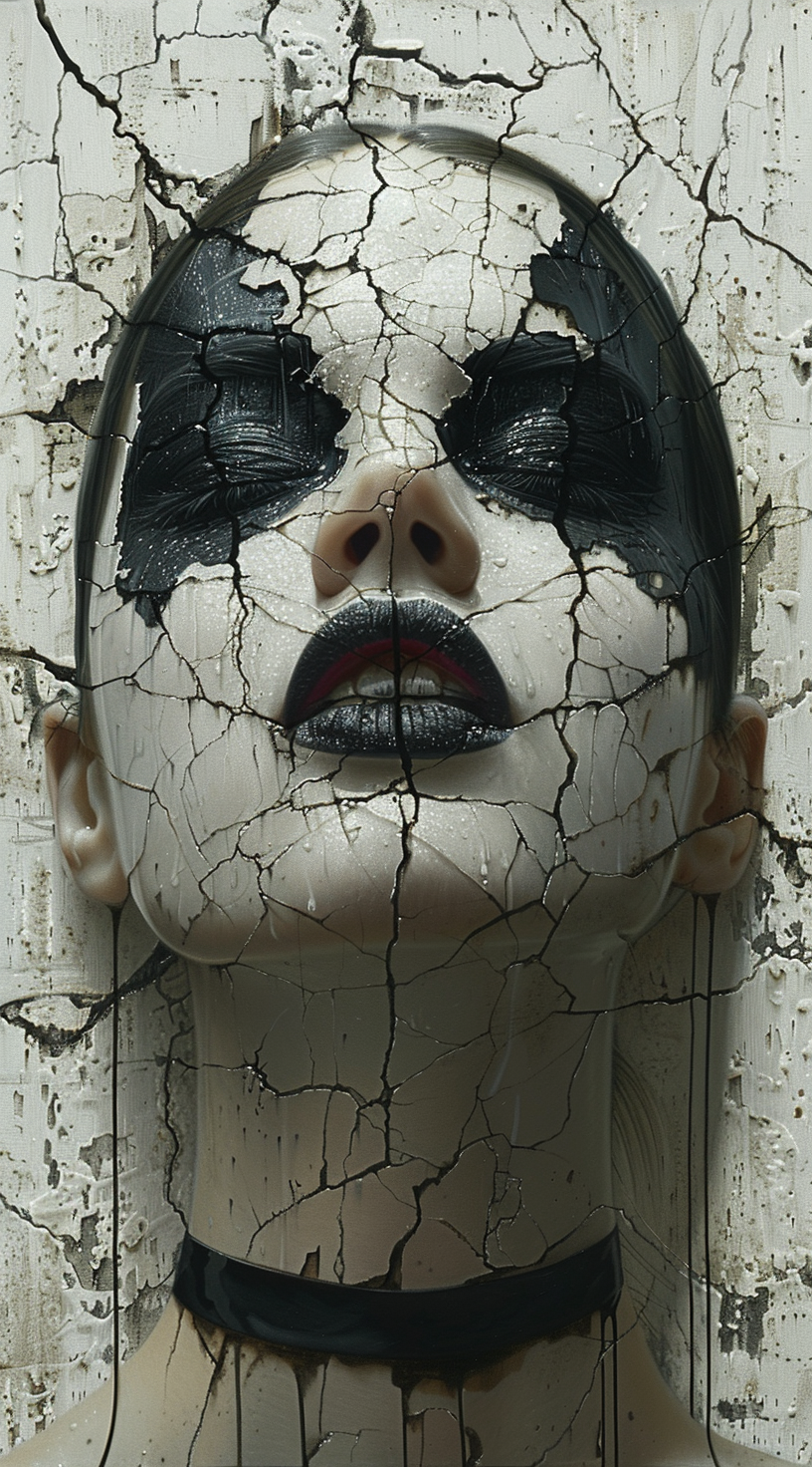 صورة مولدة بالذكاء الاصطناعي: Midjourney prompt: The head of the girl is made up entirely from crac... (نموذج Midjourney - صور شخصية)
