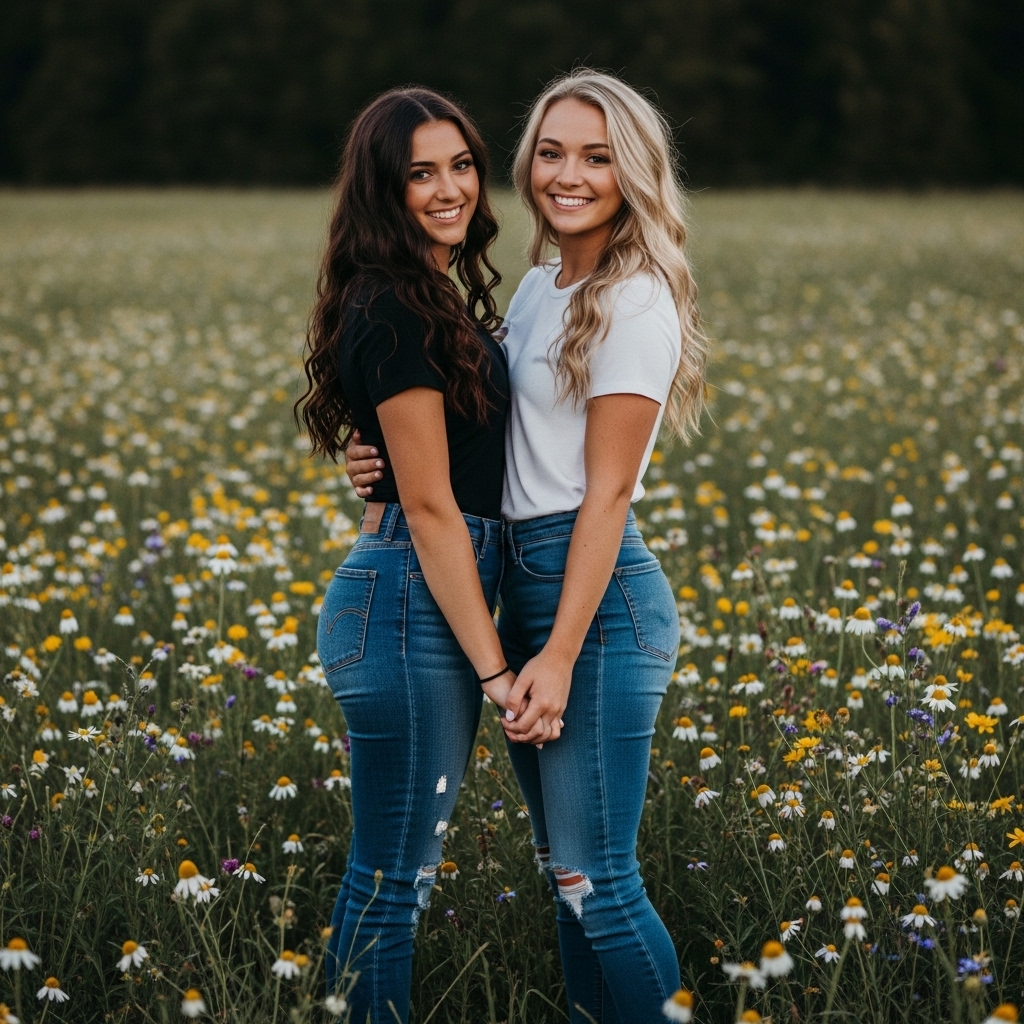 AI generated: Google Imagen prompt: Two young women. Standing side by side in a wildfl... (Google Imagen - Portraits)