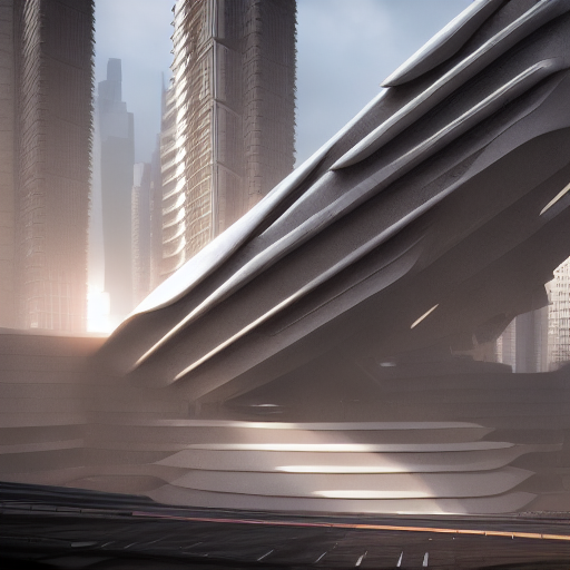 Stable Diffusion prompt: mega city, brutalist facade, zah...