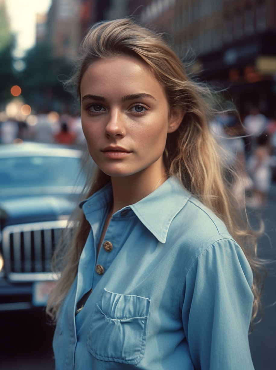 Midjourney prompt: ((waist photo)) beautiful young model in the stree... - Midjourney