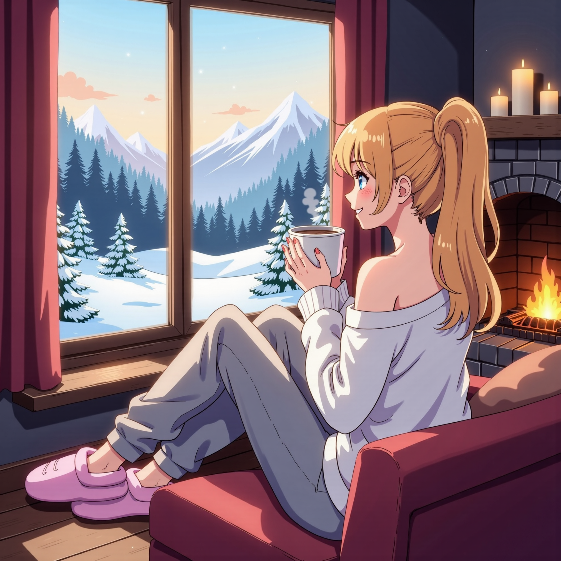 صورة مولدة بالذكاء الاصطناعي: FLUX prompt: Flat colour anime style image showing a cute 20 ye... (نموذج FLUX - أنمي)