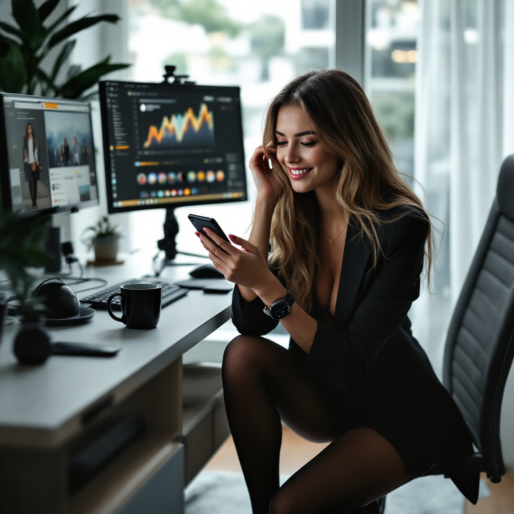 FLUX prompt: A photorealistic image of a cheerful girl in offic... - FLUX