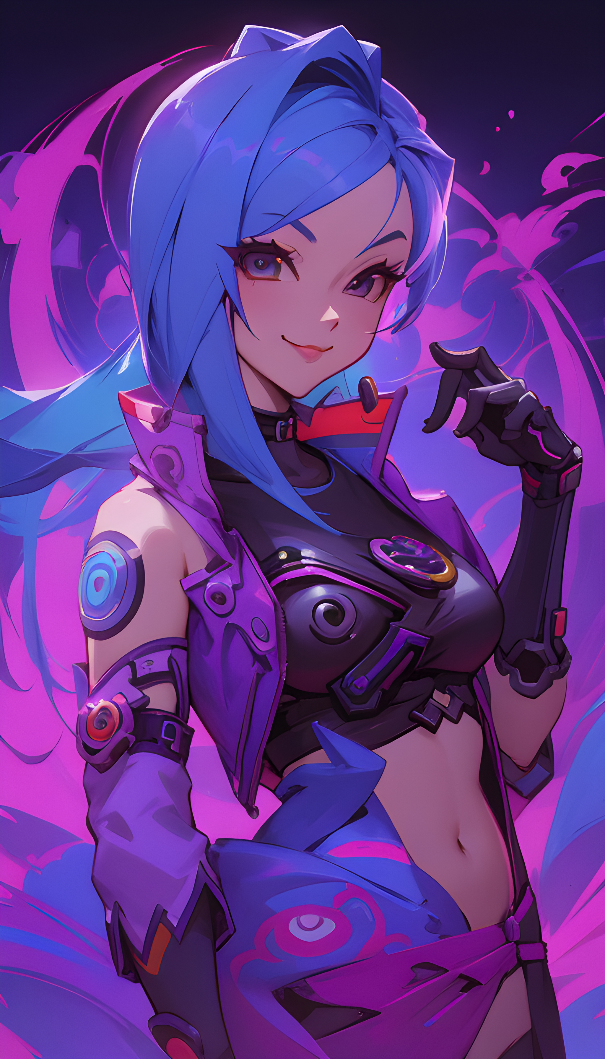 AI generated: Counterfeit-V2.5 prompt: a cartoon picture of a woman with blue hair, cyber... (Counterfeit-V2.5 - Concept Art)