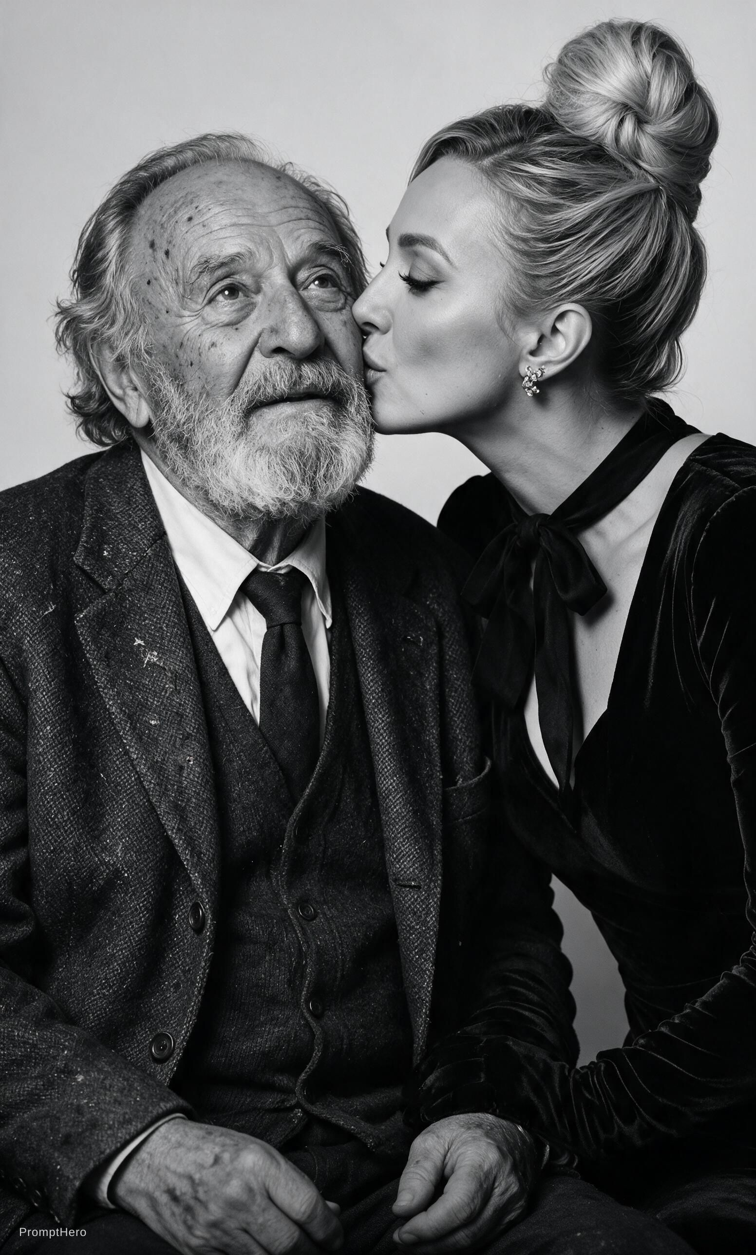 صورة مولدة بالذكاء الاصطناعي: Seedream 5 prompt: she is and kiss old ugly man (نموذج Seedream 5 - صور شخصية)