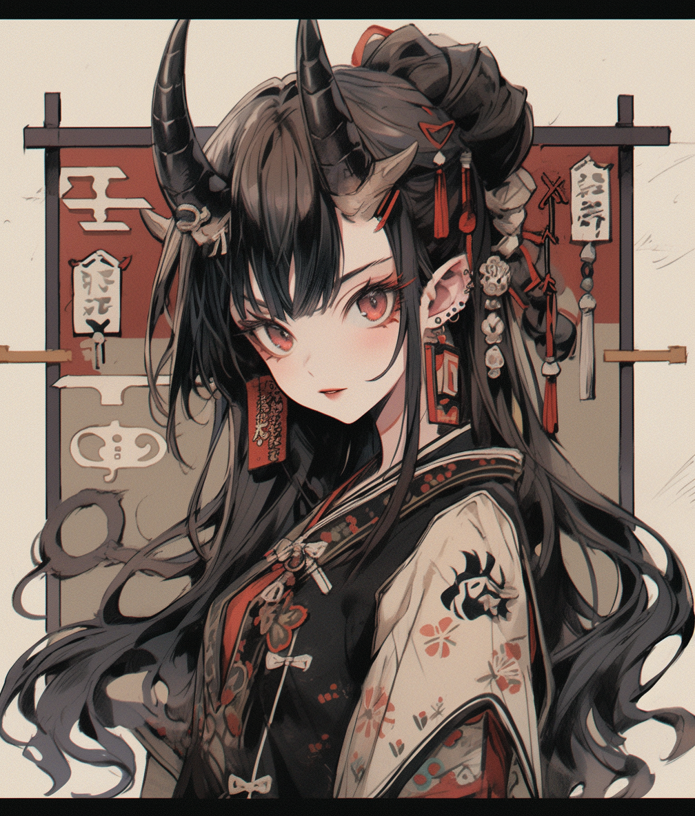 AI generated: Midjourney prompt: a dark haired girl dressed in an asian style, in t... (Midjourney - Anime)