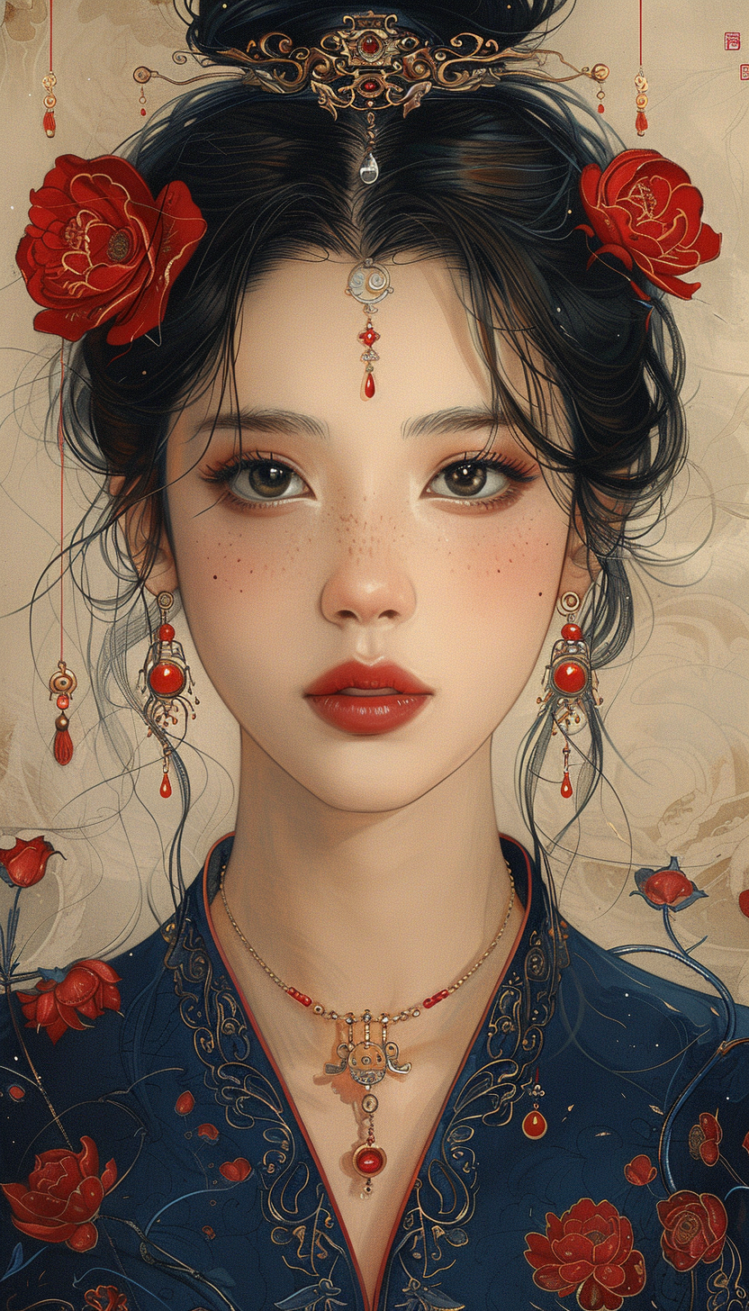 Midjourney prompt: asian woman, ilustration, in the style of anime ae... - Midjourney