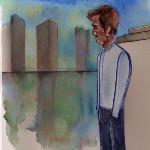 Stable Diffusion prompt: water color painting of man stan...