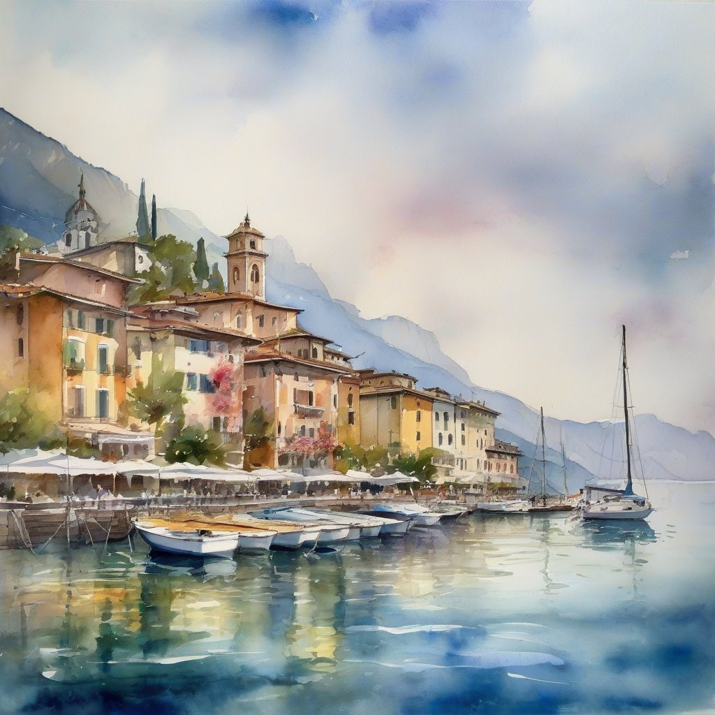 صورة مولدة بالذكاء الاصطناعي: Riva del Garda, North Italy III (نموذج Stable Diffusion - مناظر طبيعية)