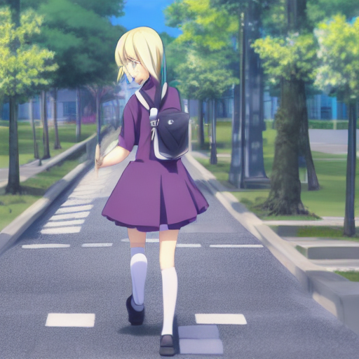 Stable Diffusion prompt: anime girl walking down a street...
