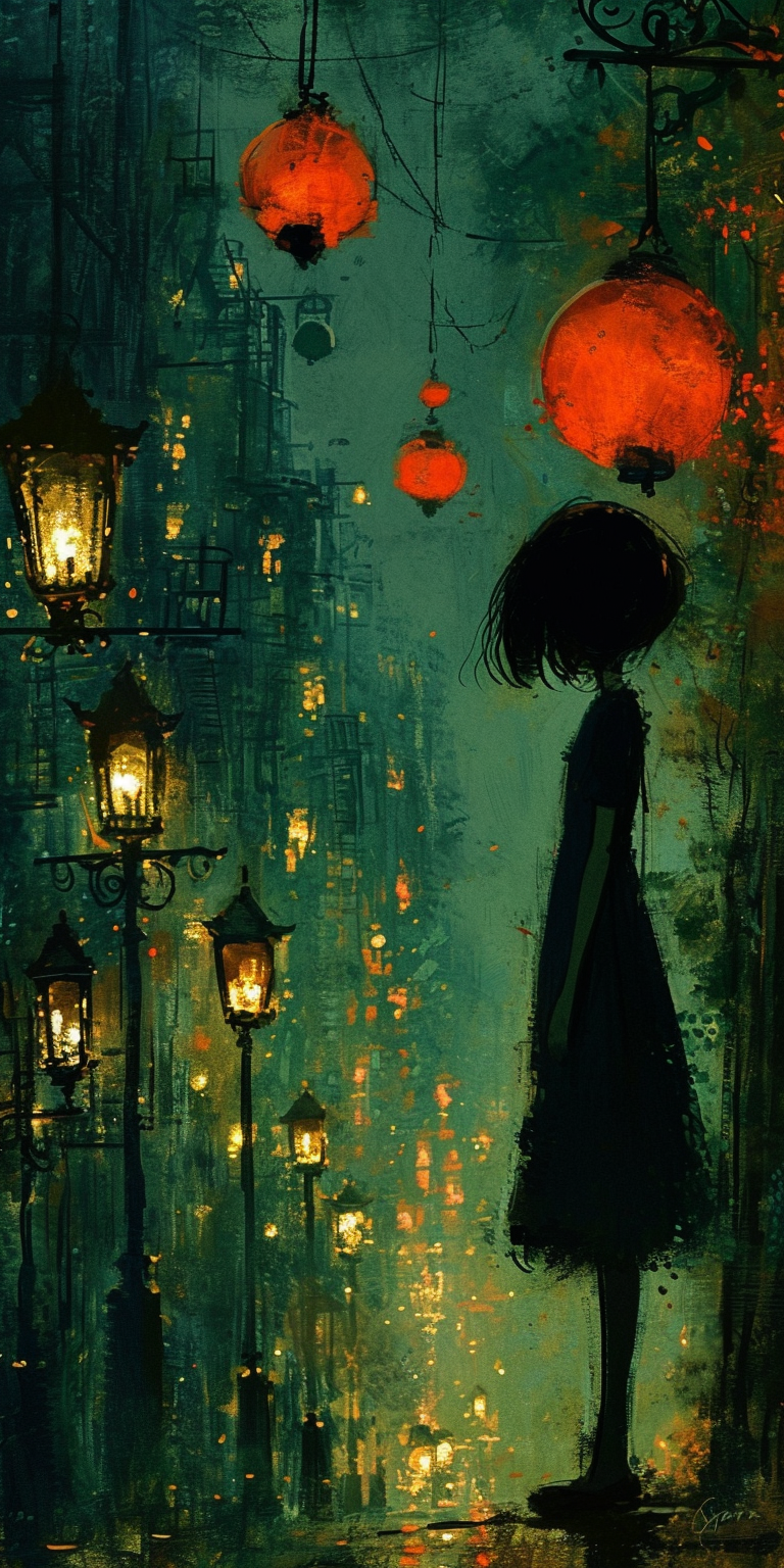 صورة مولدة بالذكاء الاصطناعي: Midjourney prompt: girl in the middle of the street, standing by stre... (نموذج Midjourney - صور شخصية)