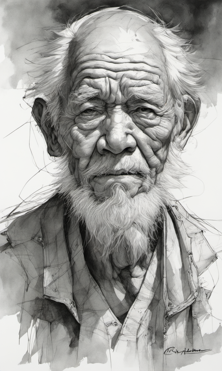 AI generated: Stable Diffusion prompt: portrait of old man, pen and ink, intricate line d... (Stable Diffusion - Portraits)