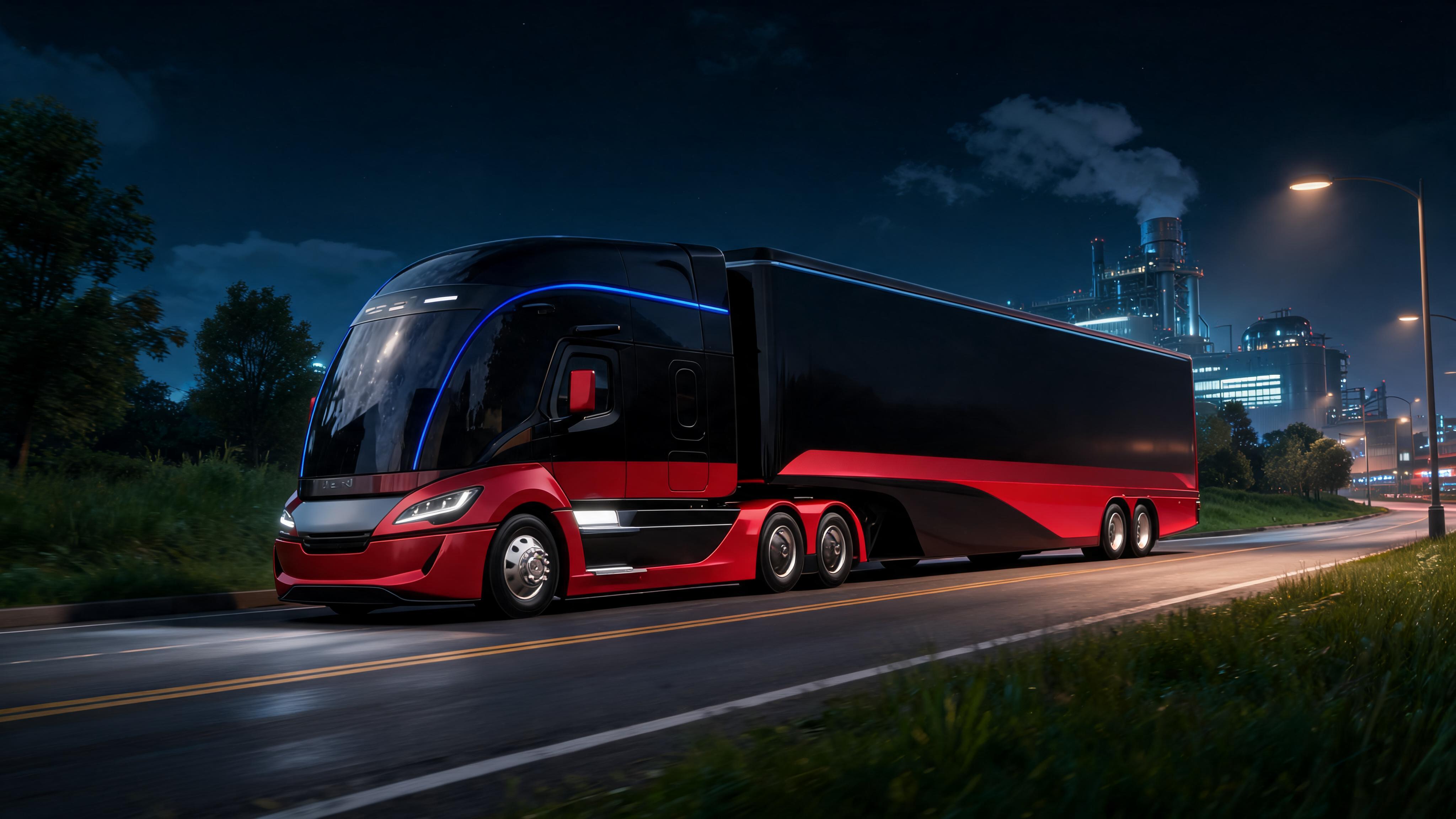 صورة مولدة بالذكاء الاصطناعي: Seedream 5 prompt: Create a unique, futuristic semi-truck by combinin... (نموذج Seedream 5 - فن ثلاثي الأبعاد)